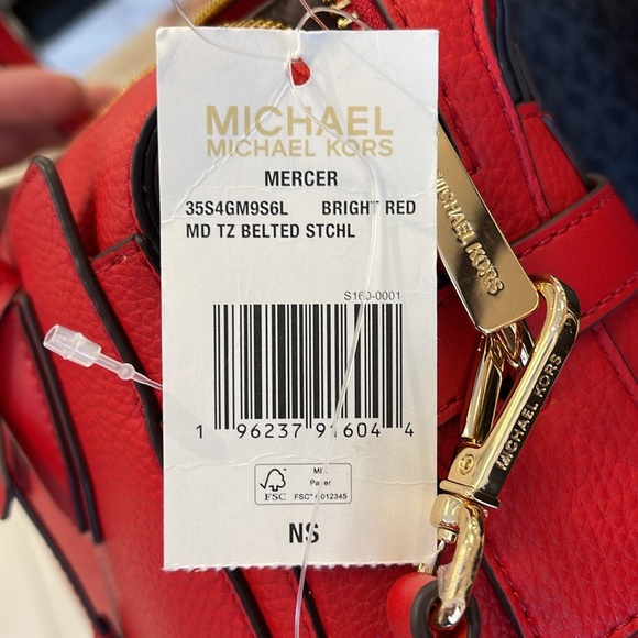 Michael Kors Mercer Medium Top-Zip Belted Satchel Crossbody Purse 
BRIGHT RED
NW - Picture 2 of 16